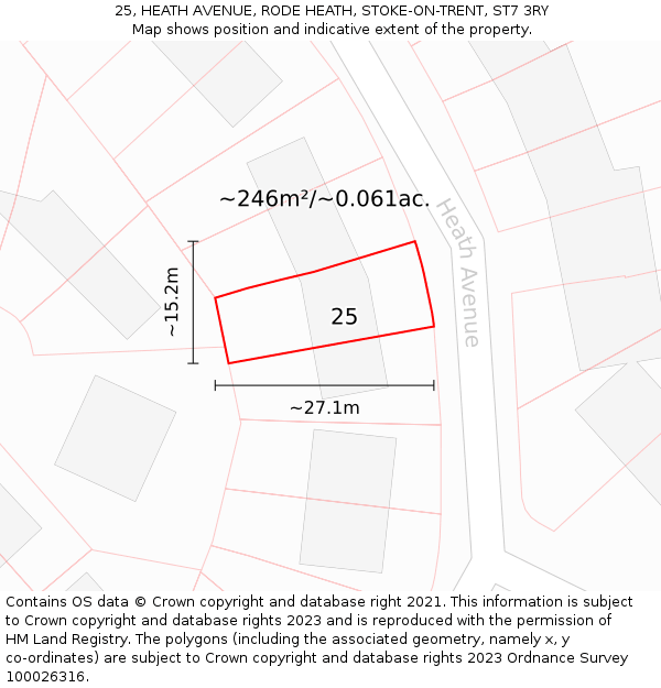 25, HEATH AVENUE, RODE HEATH, STOKE-ON-TRENT, ST7 3RY: Plot and title map