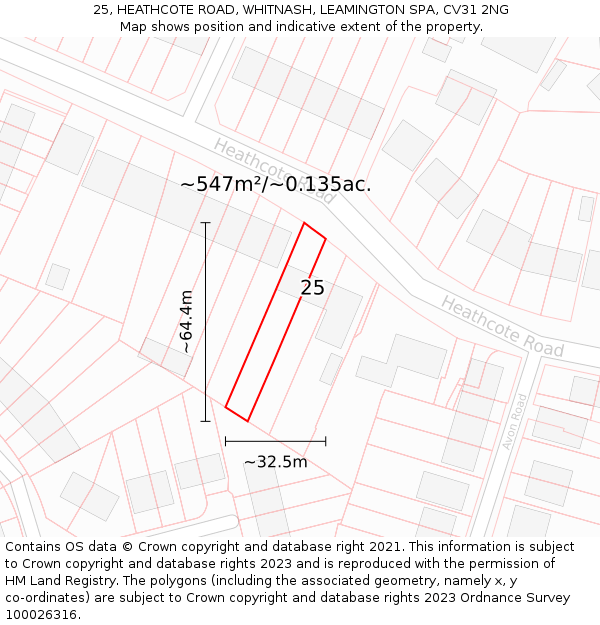 25, HEATHCOTE ROAD, WHITNASH, LEAMINGTON SPA, CV31 2NG: Plot and title map