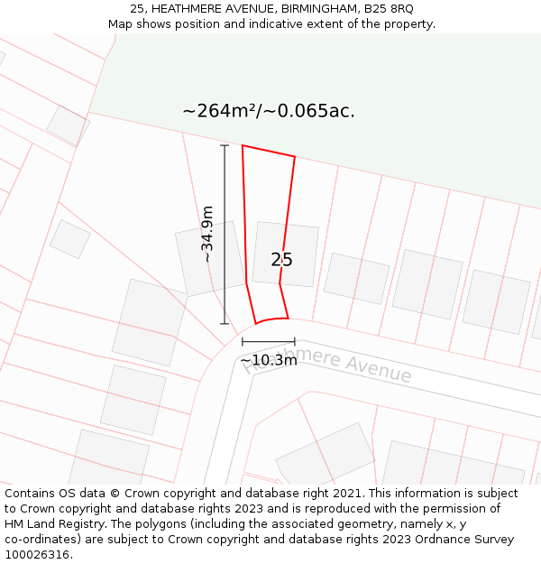 25, HEATHMERE AVENUE, BIRMINGHAM, B25 8RQ: Plot and title map