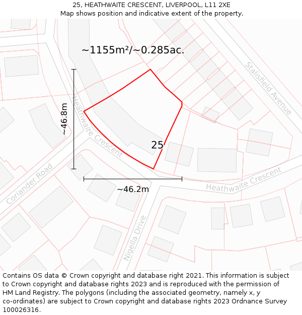 25, HEATHWAITE CRESCENT, LIVERPOOL, L11 2XE: Plot and title map