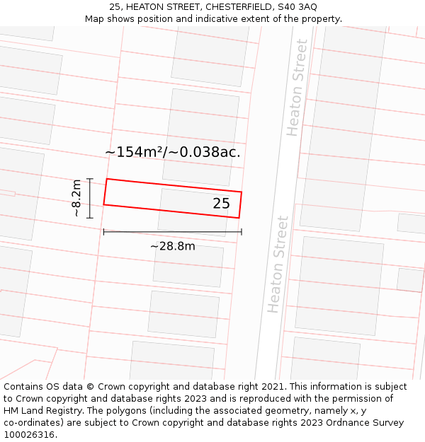 25, HEATON STREET, CHESTERFIELD, S40 3AQ: Plot and title map