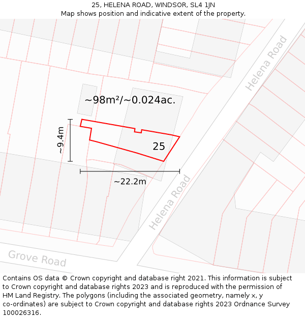 25, HELENA ROAD, WINDSOR, SL4 1JN: Plot and title map
