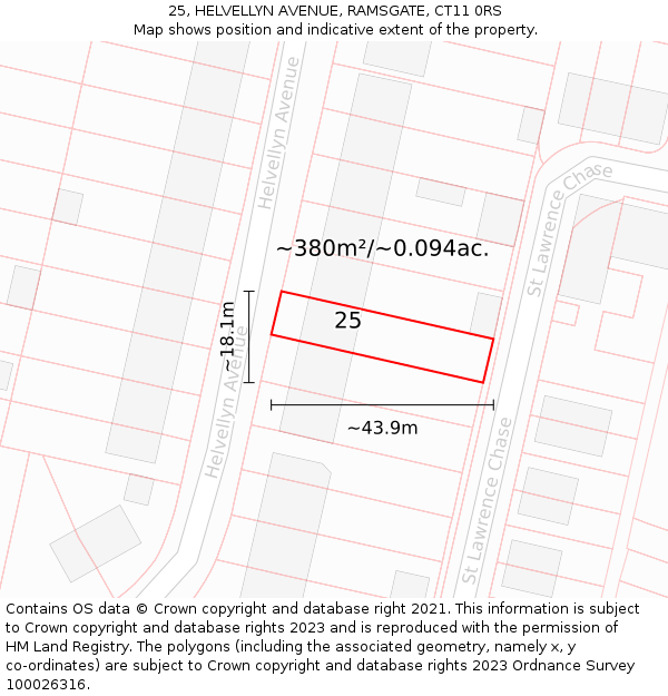 25, HELVELLYN AVENUE, RAMSGATE, CT11 0RS: Plot and title map