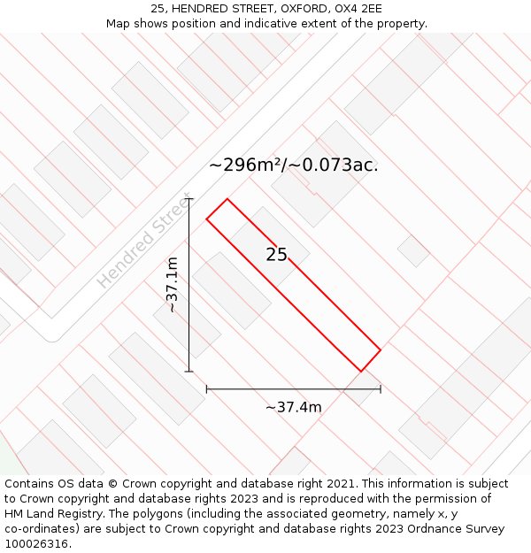 25, HENDRED STREET, OXFORD, OX4 2EE: Plot and title map