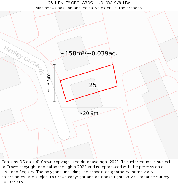 25, HENLEY ORCHARDS, LUDLOW, SY8 1TW: Plot and title map