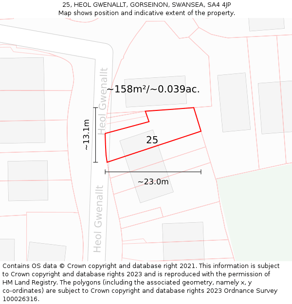 25, HEOL GWENALLT, GORSEINON, SWANSEA, SA4 4JP: Plot and title map