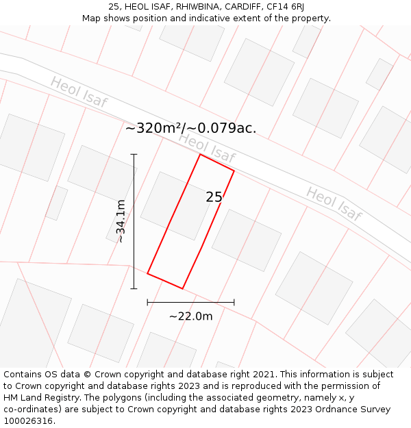 25, HEOL ISAF, RHIWBINA, CARDIFF, CF14 6RJ: Plot and title map