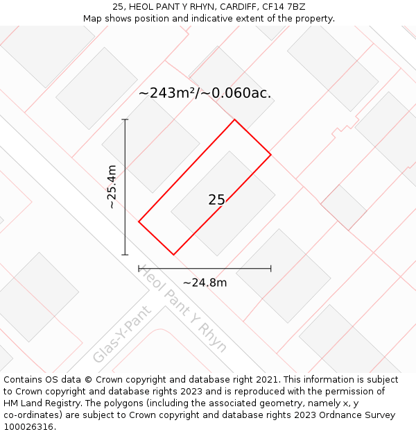 25, HEOL PANT Y RHYN, CARDIFF, CF14 7BZ: Plot and title map