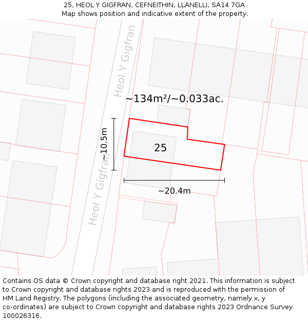 25, HEOL Y GIGFRAN, CEFNEITHIN, LLANELLI, SA14 7GA: Plot and title map