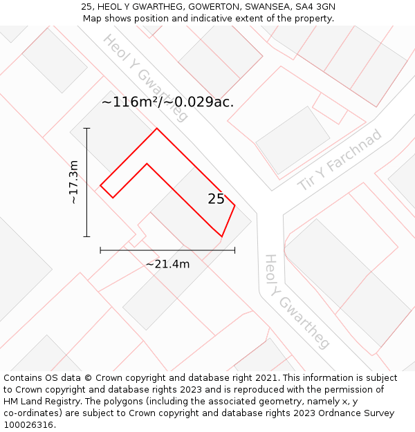 25, HEOL Y GWARTHEG, GOWERTON, SWANSEA, SA4 3GN: Plot and title map