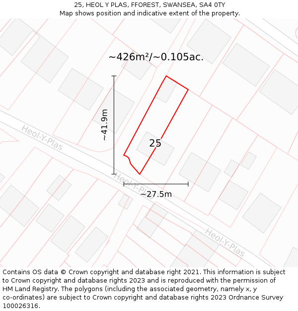 25, HEOL Y PLAS, FFOREST, SWANSEA, SA4 0TY: Plot and title map