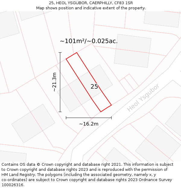 25, HEOL YSGUBOR, CAERPHILLY, CF83 1SR: Plot and title map