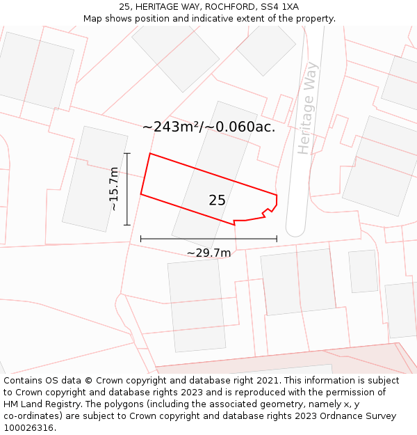 25, HERITAGE WAY, ROCHFORD, SS4 1XA: Plot and title map