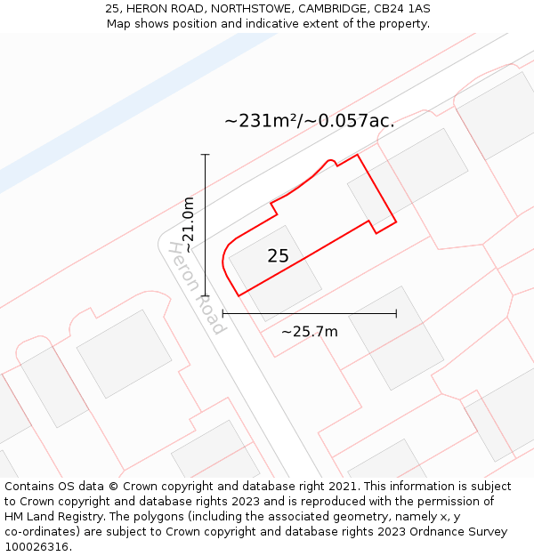 25, HERON ROAD, NORTHSTOWE, CAMBRIDGE, CB24 1AS: Plot and title map