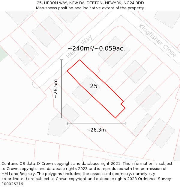 25, HERON WAY, NEW BALDERTON, NEWARK, NG24 3DD: Plot and title map