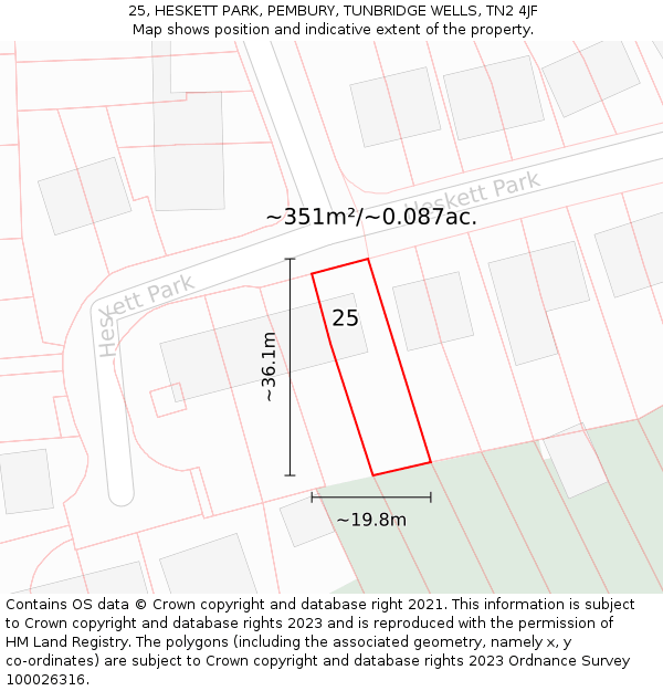 25, HESKETT PARK, PEMBURY, TUNBRIDGE WELLS, TN2 4JF: Plot and title map