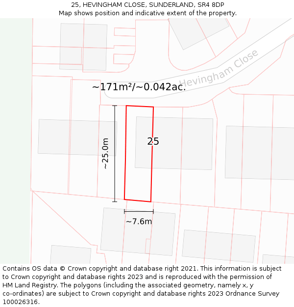 25, HEVINGHAM CLOSE, SUNDERLAND, SR4 8DP: Plot and title map