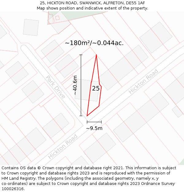 25, HICKTON ROAD, SWANWICK, ALFRETON, DE55 1AF: Plot and title map