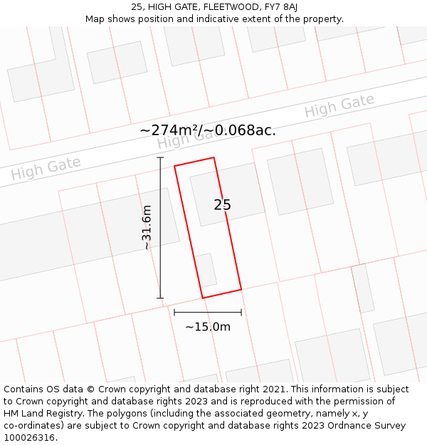 25, HIGH GATE, FLEETWOOD, FY7 8AJ: Plot and title map