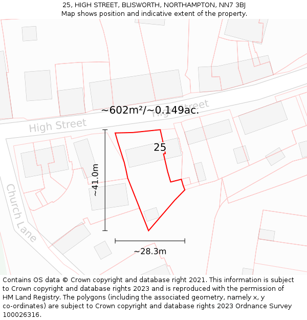 25, HIGH STREET, BLISWORTH, NORTHAMPTON, NN7 3BJ: Plot and title map