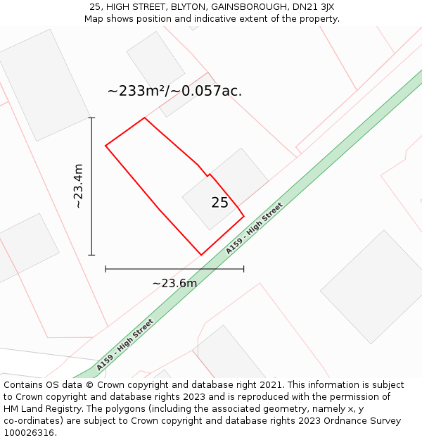 25, HIGH STREET, BLYTON, GAINSBOROUGH, DN21 3JX: Plot and title map