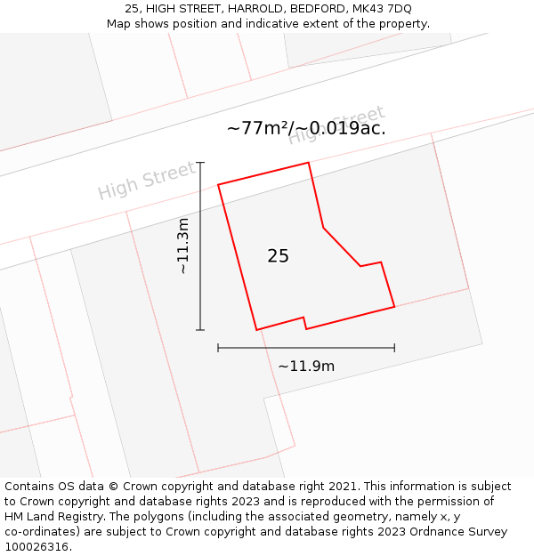 25, HIGH STREET, HARROLD, BEDFORD, MK43 7DQ: Plot and title map