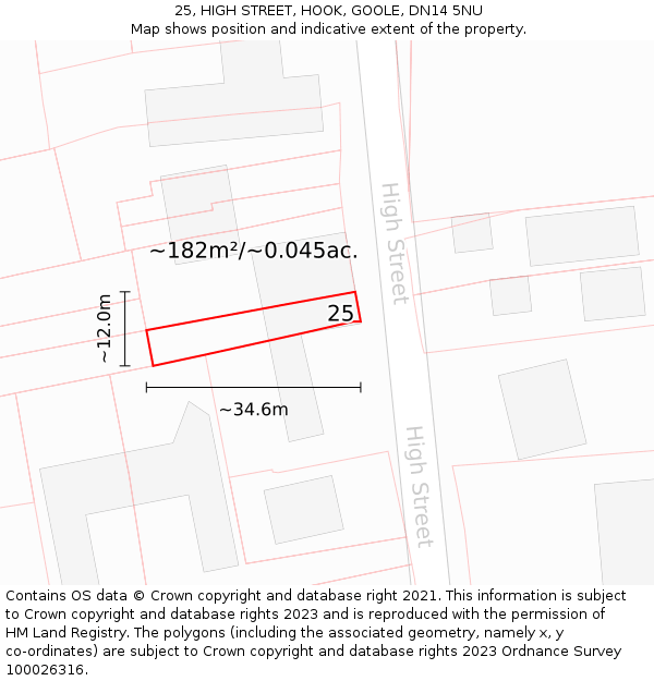 25, HIGH STREET, HOOK, GOOLE, DN14 5NU: Plot and title map