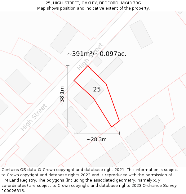 25, HIGH STREET, OAKLEY, BEDFORD, MK43 7RG: Plot and title map