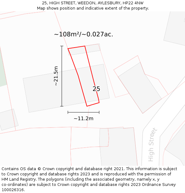 25, HIGH STREET, WEEDON, AYLESBURY, HP22 4NW: Plot and title map