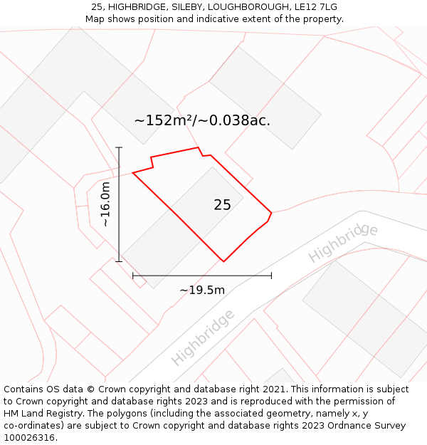 25, HIGHBRIDGE, SILEBY, LOUGHBOROUGH, LE12 7LG: Plot and title map