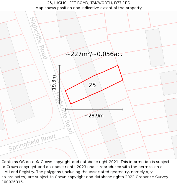 25, HIGHCLIFFE ROAD, TAMWORTH, B77 1ED: Plot and title map