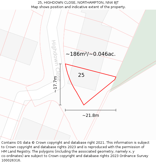 25, HIGHDOWN CLOSE, NORTHAMPTON, NN4 8JT: Plot and title map