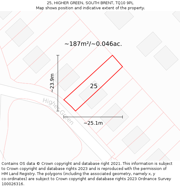 25, HIGHER GREEN, SOUTH BRENT, TQ10 9PL: Plot and title map