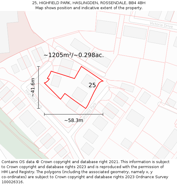 25, HIGHFIELD PARK, HASLINGDEN, ROSSENDALE, BB4 4BH: Plot and title map