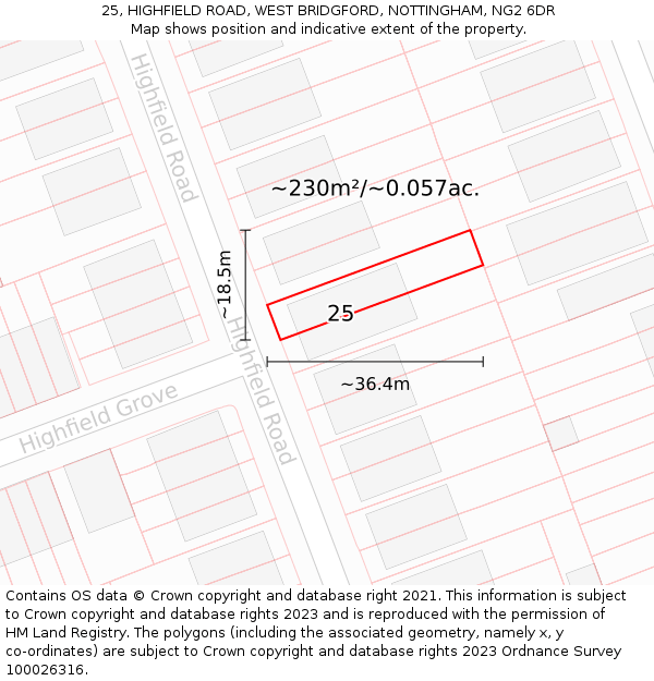 25, HIGHFIELD ROAD, WEST BRIDGFORD, NOTTINGHAM, NG2 6DR: Plot and title map