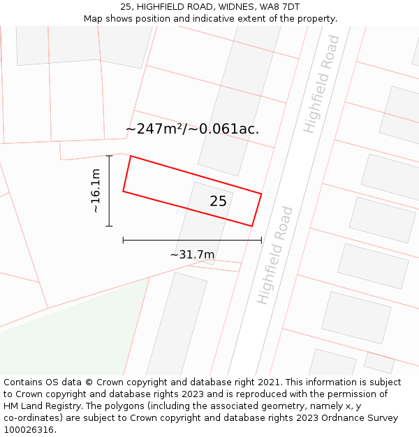 25, HIGHFIELD ROAD, WIDNES, WA8 7DT: Plot and title map