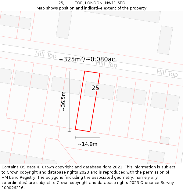 25, HILL TOP, LONDON, NW11 6ED: Plot and title map