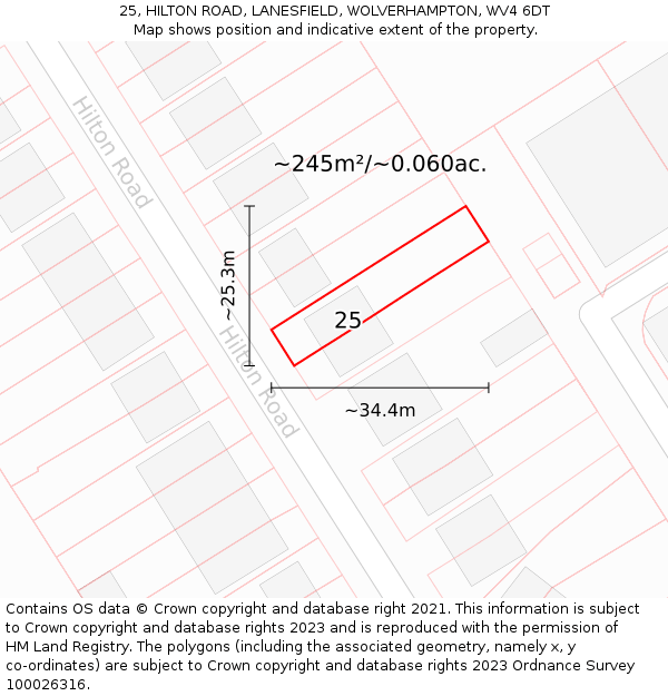 25, HILTON ROAD, LANESFIELD, WOLVERHAMPTON, WV4 6DT: Plot and title map