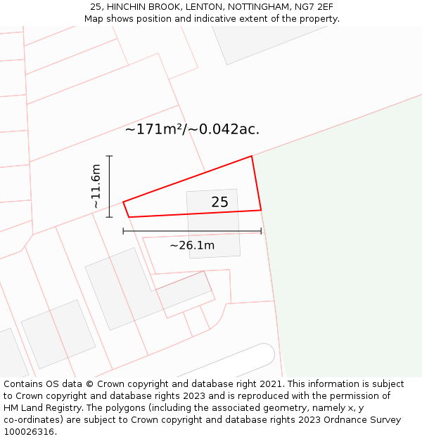 25, HINCHIN BROOK, LENTON, NOTTINGHAM, NG7 2EF: Plot and title map