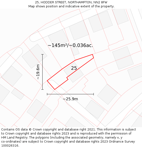 25, HODDER STREET, NORTHAMPTON, NN2 8FW: Plot and title map