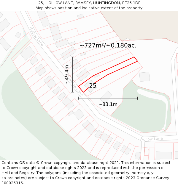 25, HOLLOW LANE, RAMSEY, HUNTINGDON, PE26 1DE: Plot and title map