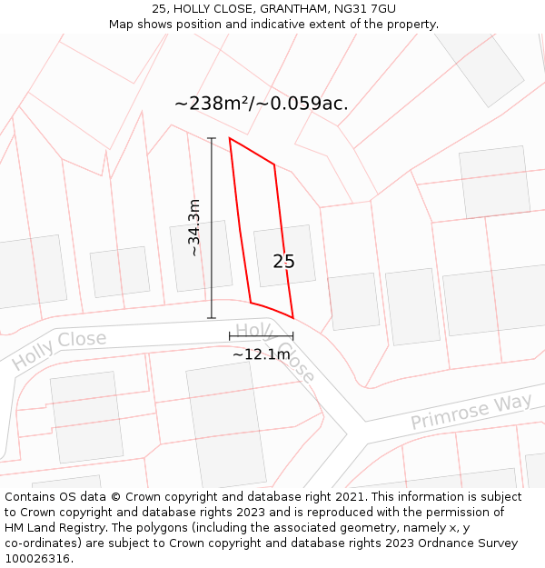 25, HOLLY CLOSE, GRANTHAM, NG31 7GU: Plot and title map