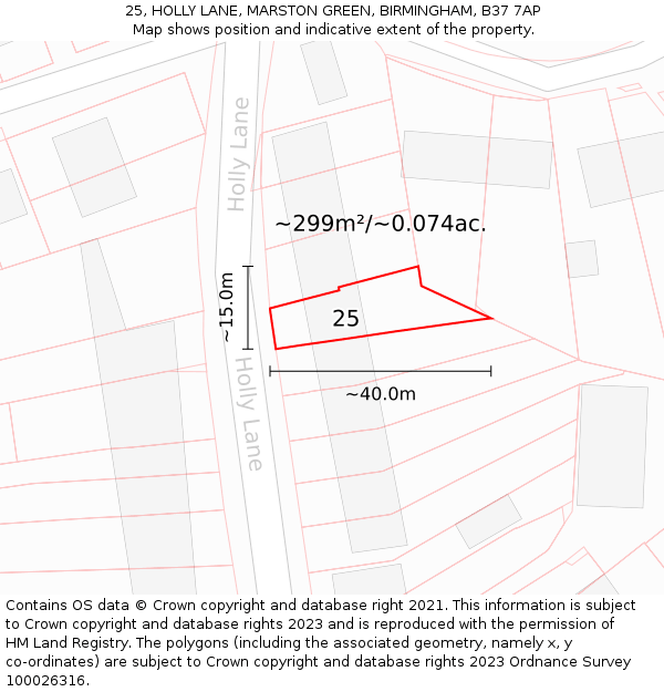 25, HOLLY LANE, MARSTON GREEN, BIRMINGHAM, B37 7AP: Plot and title map