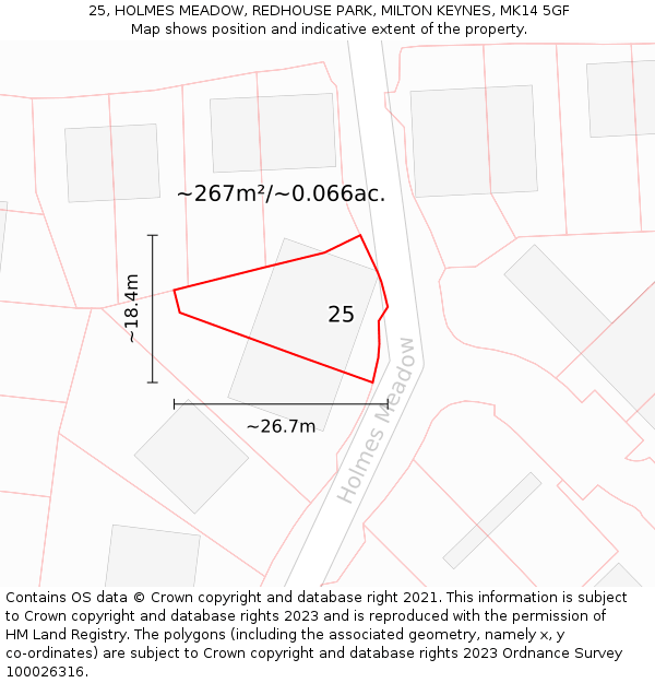 25, HOLMES MEADOW, REDHOUSE PARK, MILTON KEYNES, MK14 5GF: Plot and title map