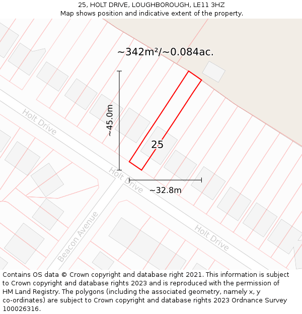 25, HOLT DRIVE, LOUGHBOROUGH, LE11 3HZ: Plot and title map