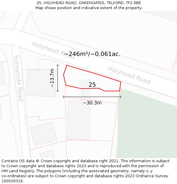 25, HOLYHEAD ROAD, OAKENGATES, TELFORD, TF2 6BE: Plot and title map