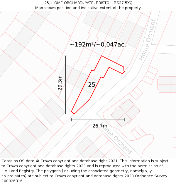 25, HOME ORCHARD, YATE, BRISTOL, BS37 5XQ: Plot and title map