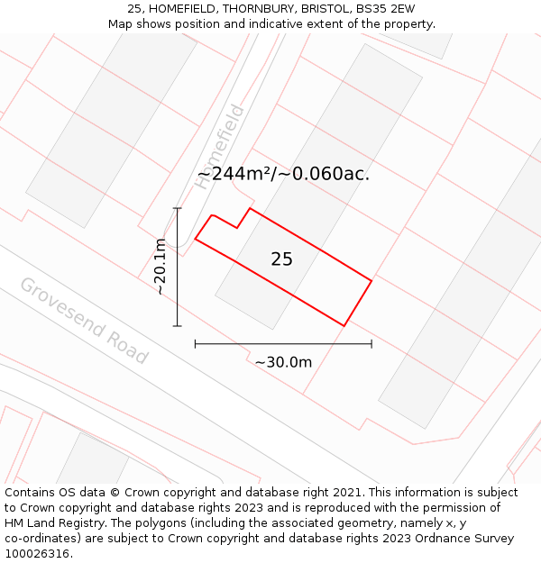 25, HOMEFIELD, THORNBURY, BRISTOL, BS35 2EW: Plot and title map