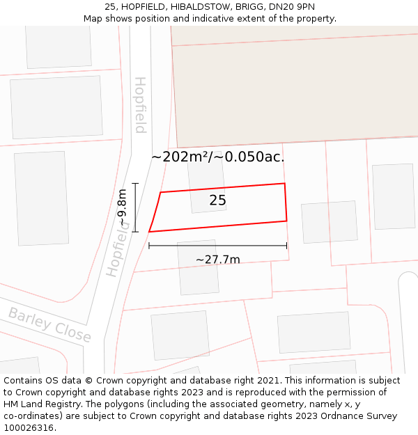 25, HOPFIELD, HIBALDSTOW, BRIGG, DN20 9PN: Plot and title map