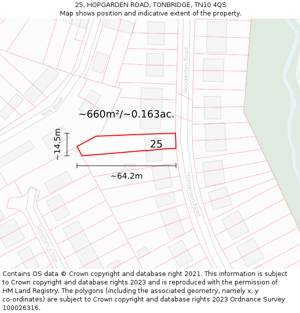 25, HOPGARDEN ROAD, TONBRIDGE, TN10 4QS: Plot and title map